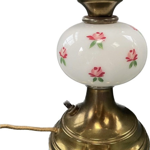 Rose Milk Glass Hand painted Lamp 8” Brass - Picture 2 of 8